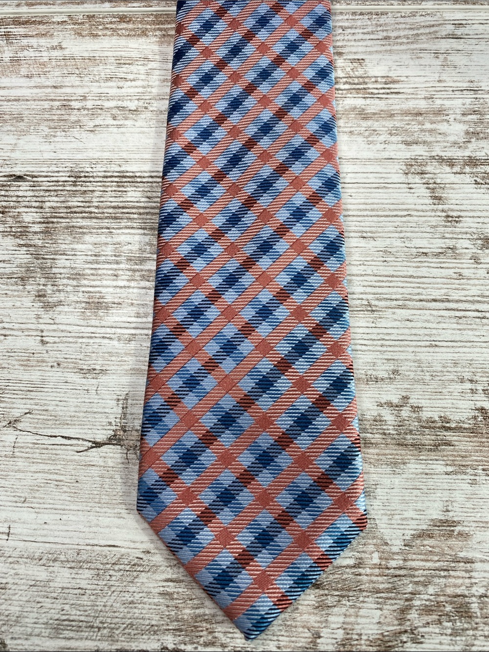 The Tie Bar 100% Silk Skinny Tie Pink Blue Plaid Check Preppy Modern 60x3